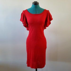 Calvin Klein Red Ruffle Sleeve Dress (Size L)